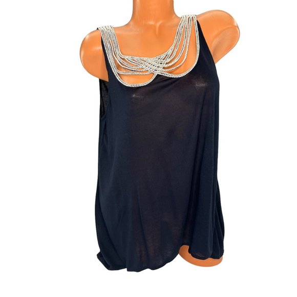 Anthropologie LeifNotes Blouse Womens Navy Decorative Collar Sleeveless Size M - Picture 1 of 9